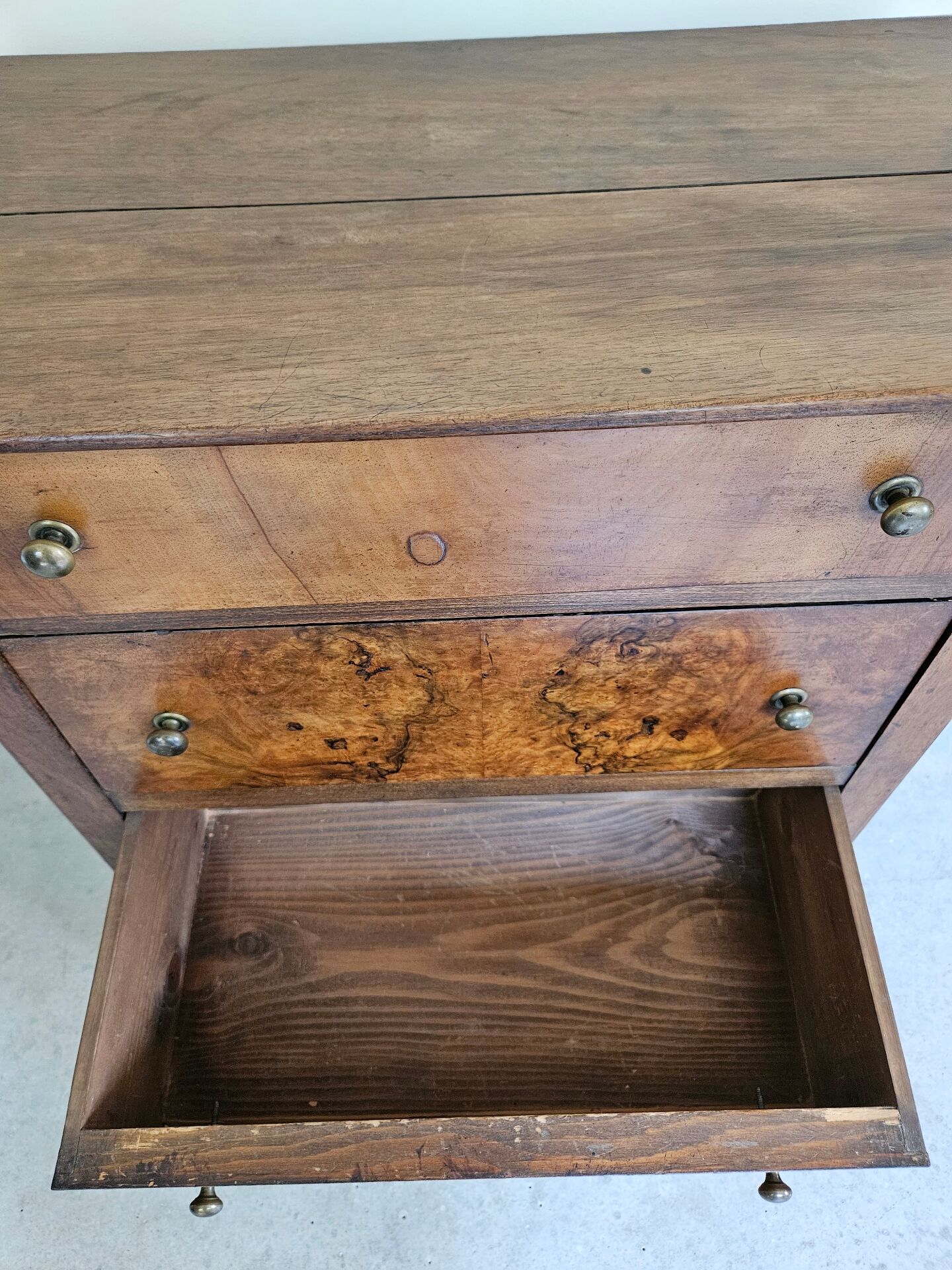 commode 4 tiroirs meuble rangement bois ronce de noyer ancienne vintag