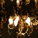 Chandelier hanging from the eighteenth century, Crystal white and amber, bronze and gilded wrought iron