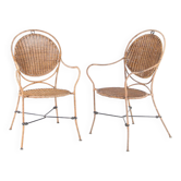 Paire de fauteuils en rotin et fer