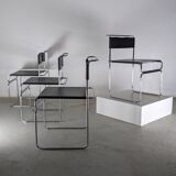Suite of 4 chairs in chromed metal and leather by Giovanni Carini for Planula - 70s