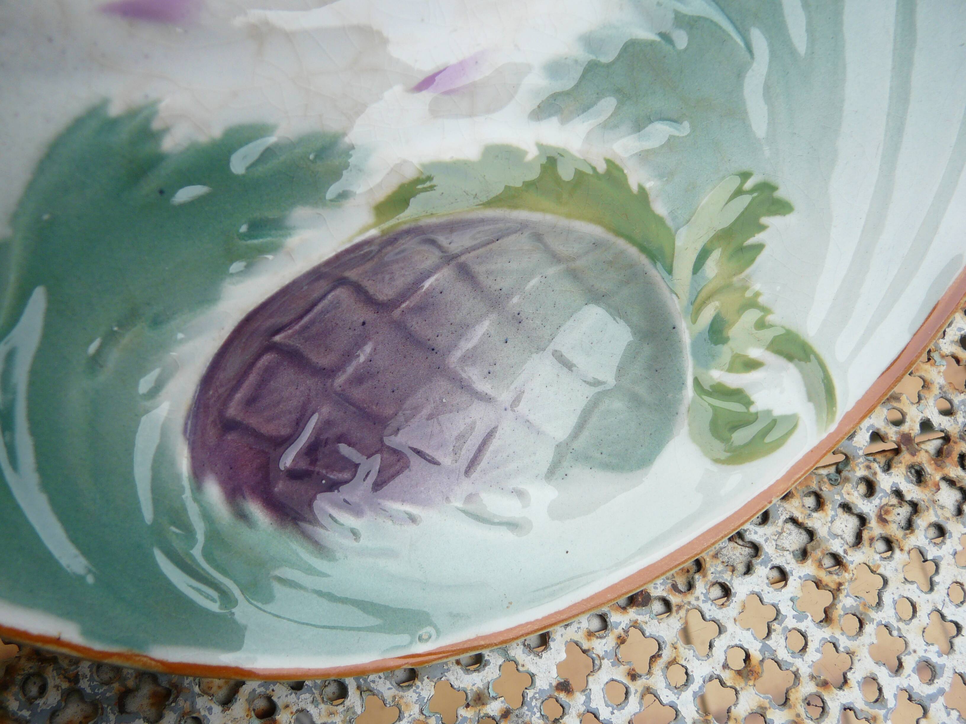 6 Antique plates in Saint Amand slip, ironstone, asparagus