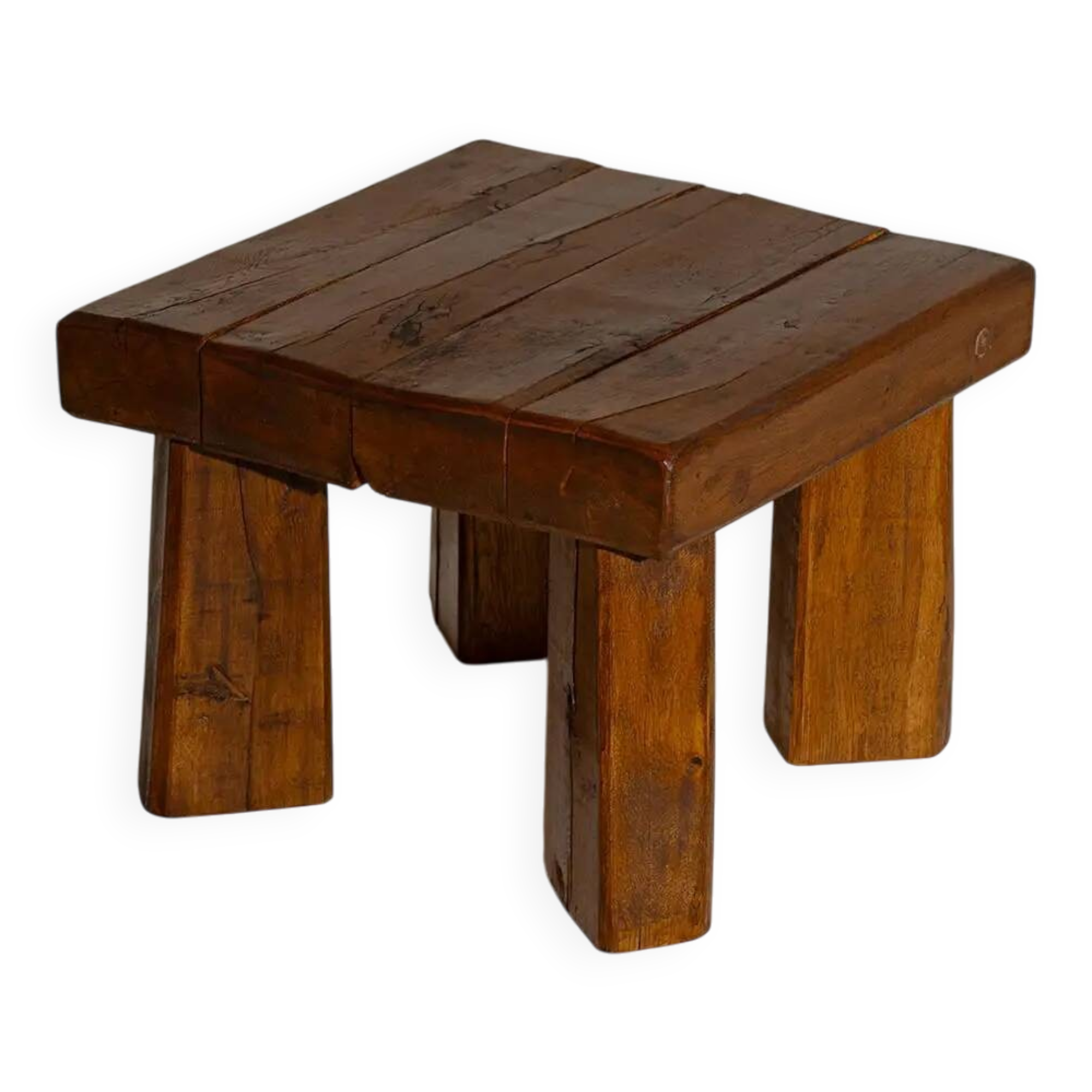 Brutalist Solid Oak Side Table with Wooden Pins, 1960s