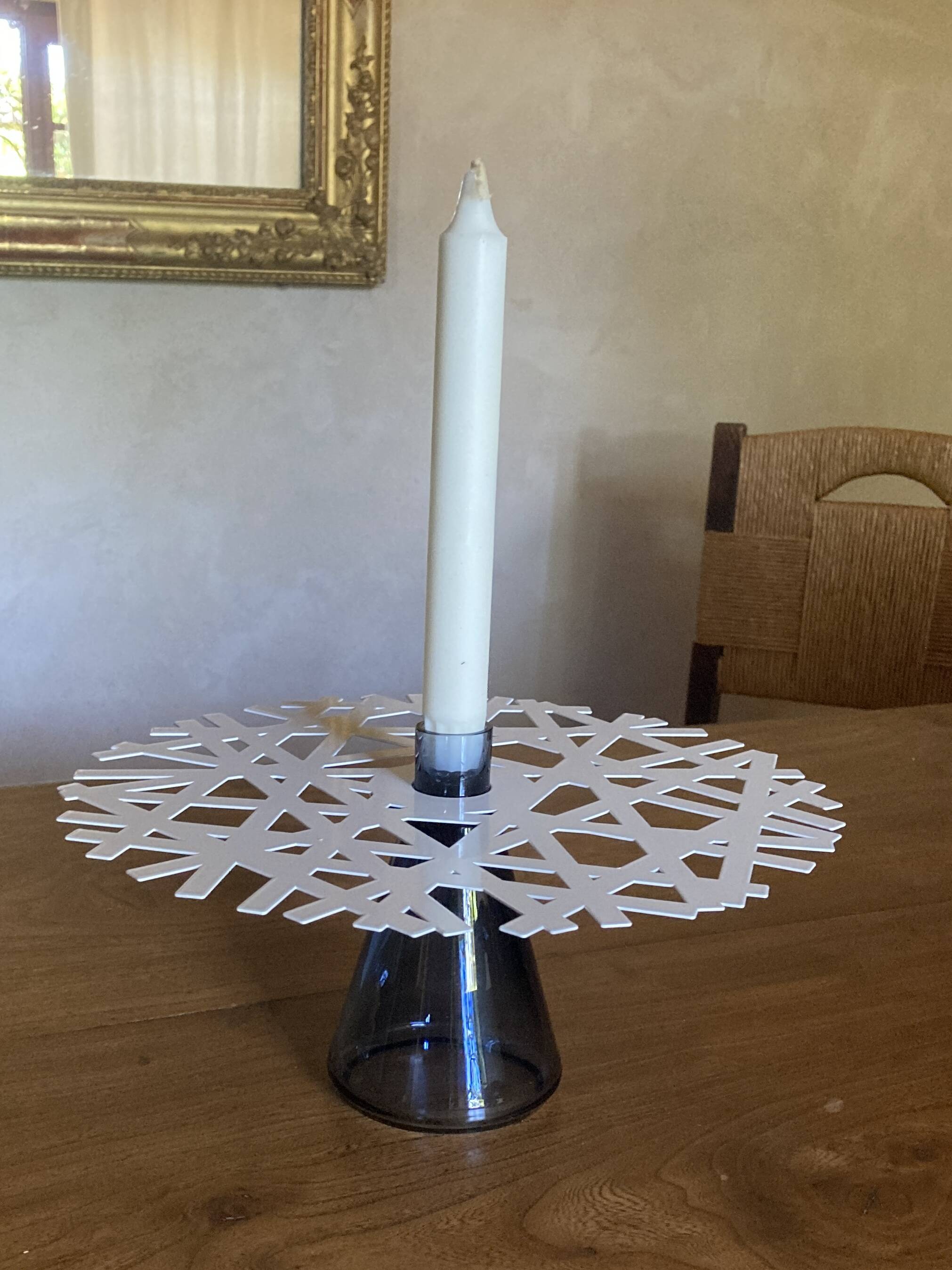 Snowflake candlestick by Laure Krayenbuhl and Kosta Boda for Nestlé.