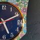 Vintage formica clock silent asymmetrical wall pendulum "Blue purple green flowers"