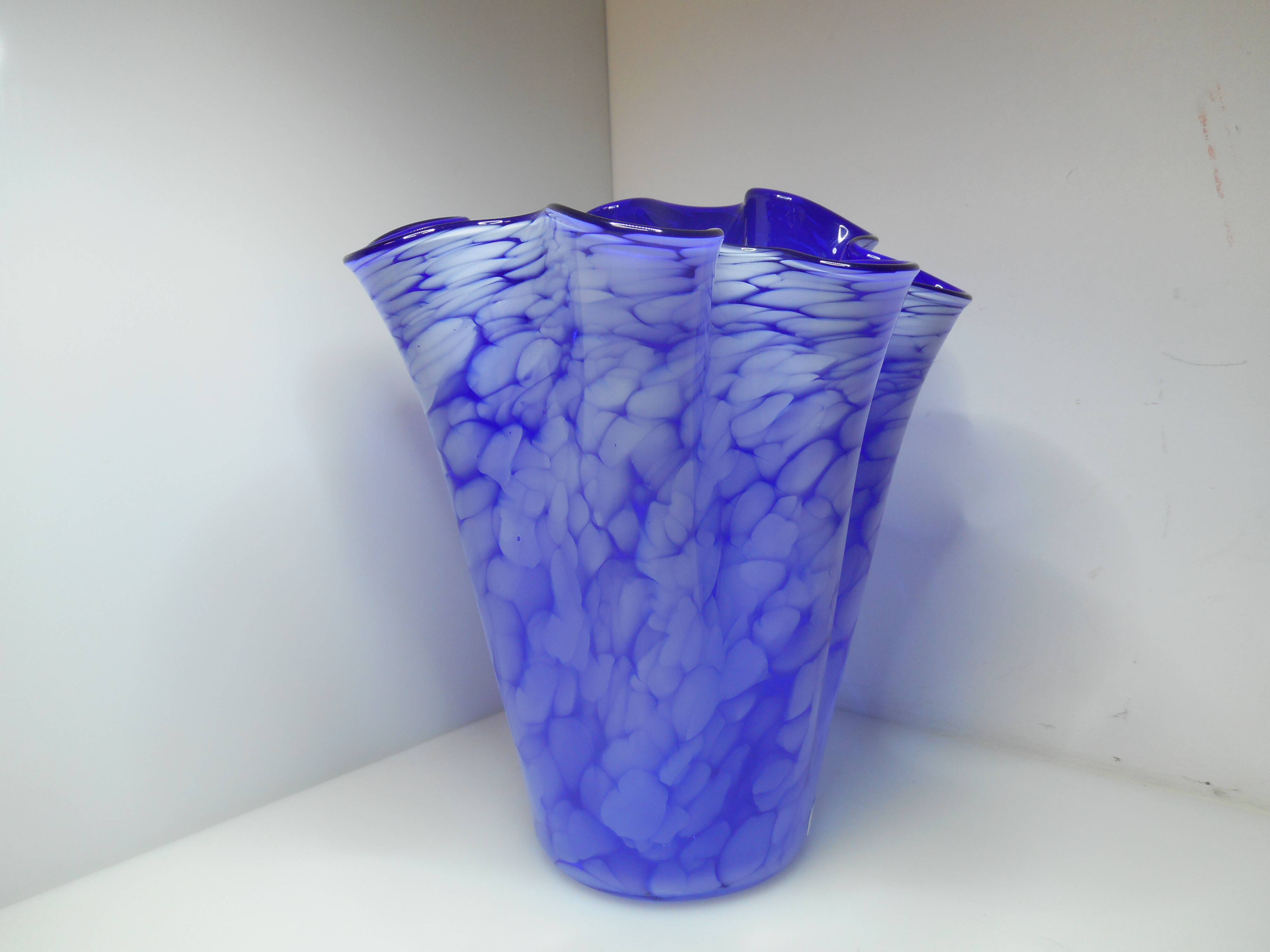 Large blue handkerchief vase Murano Venini glass 1960