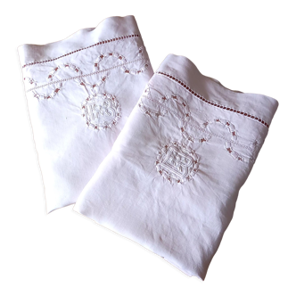 Duo of embroidered pillowcases