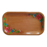 Vintage wooden tray with painted flowers