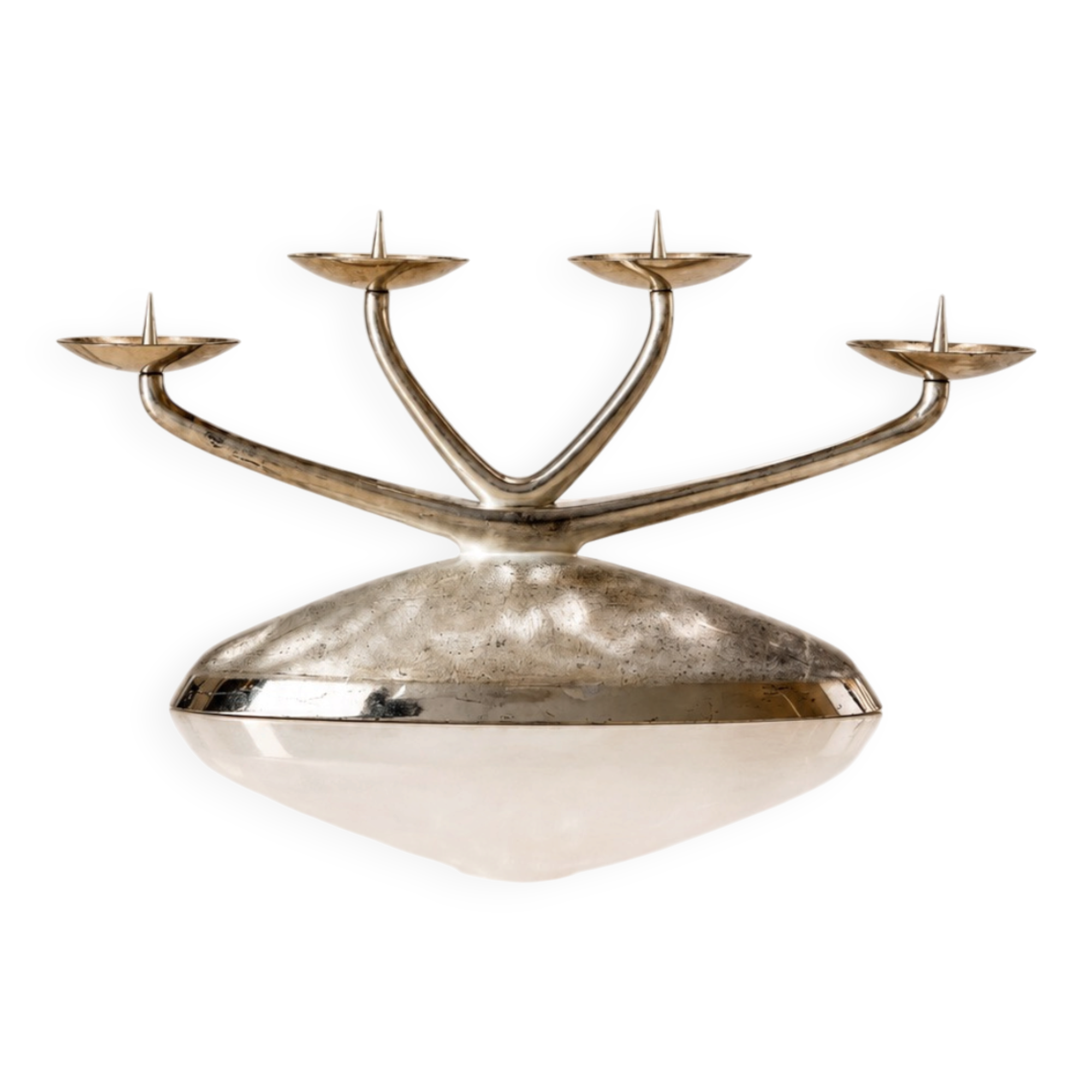 Elegant modernist WMF Ikora chandelier with 4 lights in silver-plated metal.