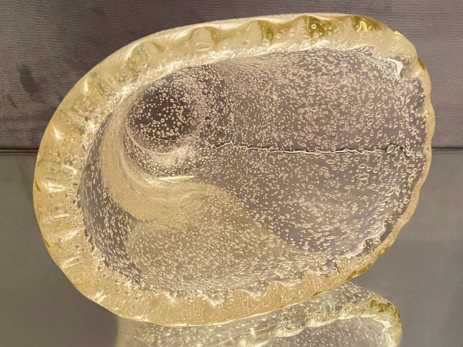 Crystal vase with subtly tinted bubble decoration signed Daum