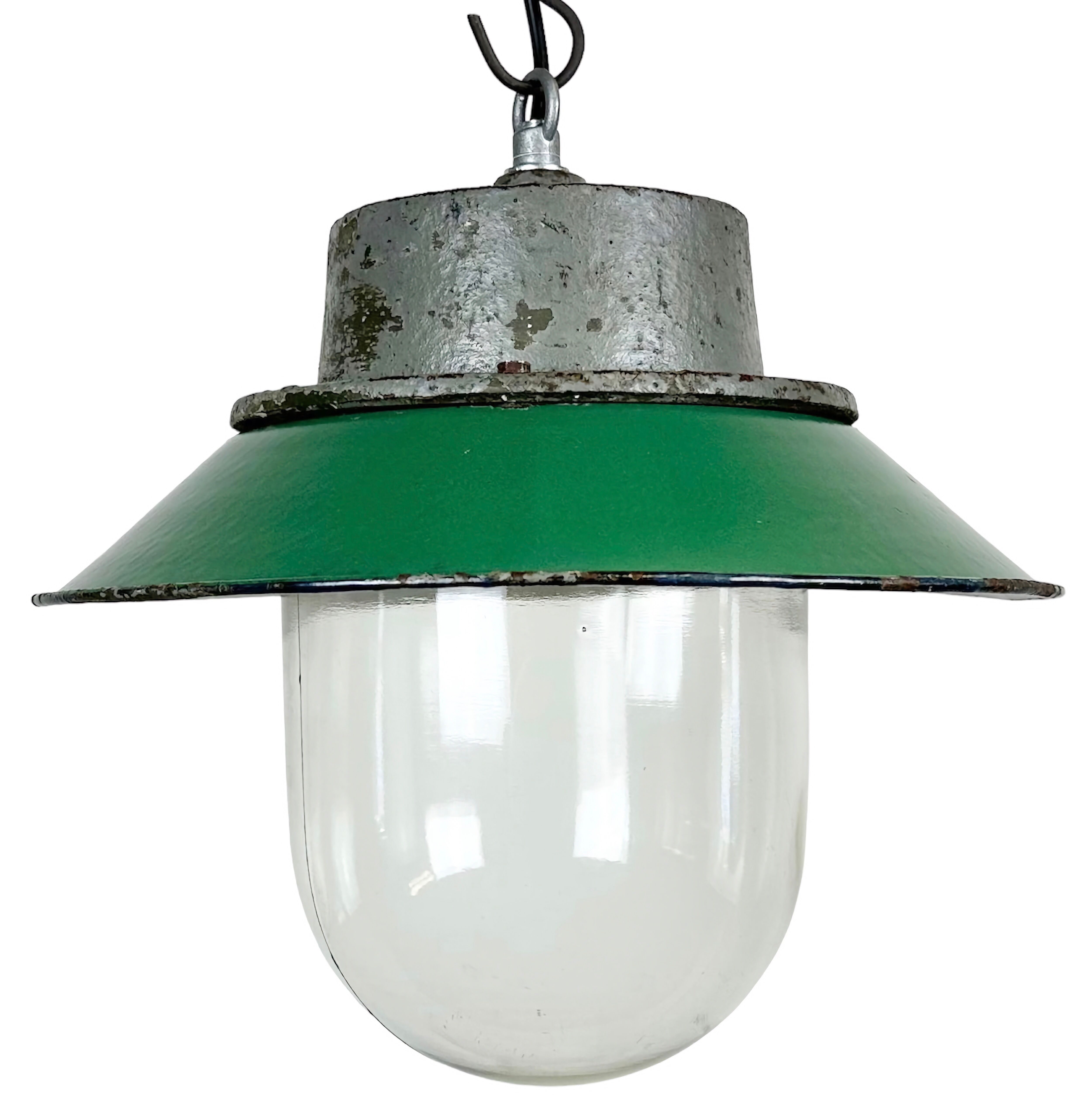 Green Enamel and Cast Iron Industrial Pendant Light, 1960s