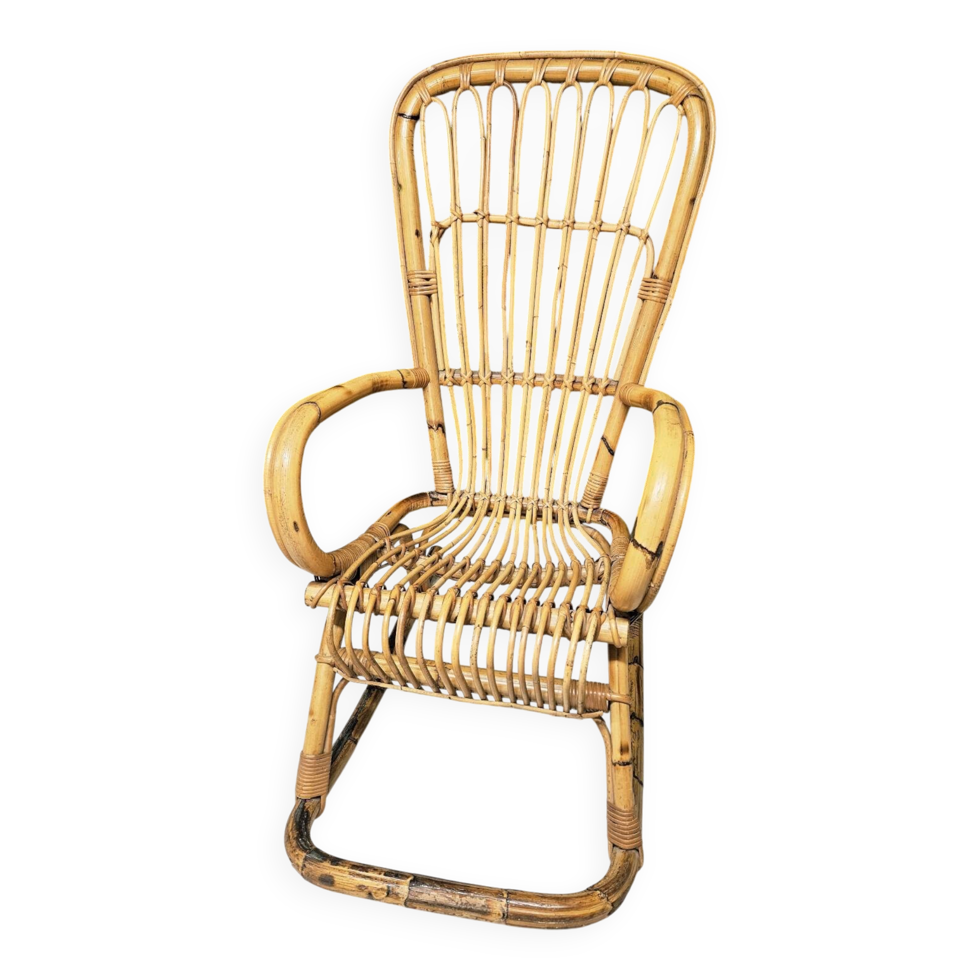 Italian rocking chair 1960 bamboo and rattan
