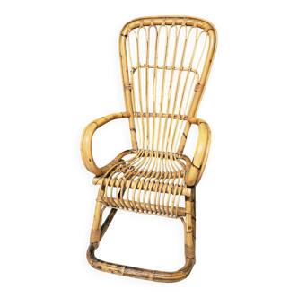 Italian rocking chair 1960 bamboo and rattan