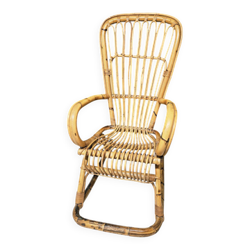 Chaise à bascule italienne 1960 bambou et rotin