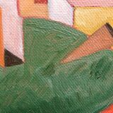 Peinture abstraite, cubisme, franco balleri huile sur toile 'le case alte'