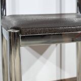 Suite of 3 Leather and Chrome Metal Chairs, attributed to Collomb Creation – 1970