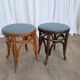 Pair of Vintage Bentwood Stools / Thonet Style / Upholstered Seat in Blue