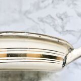 Old egg dish in creamy white and golden enamelled sheet