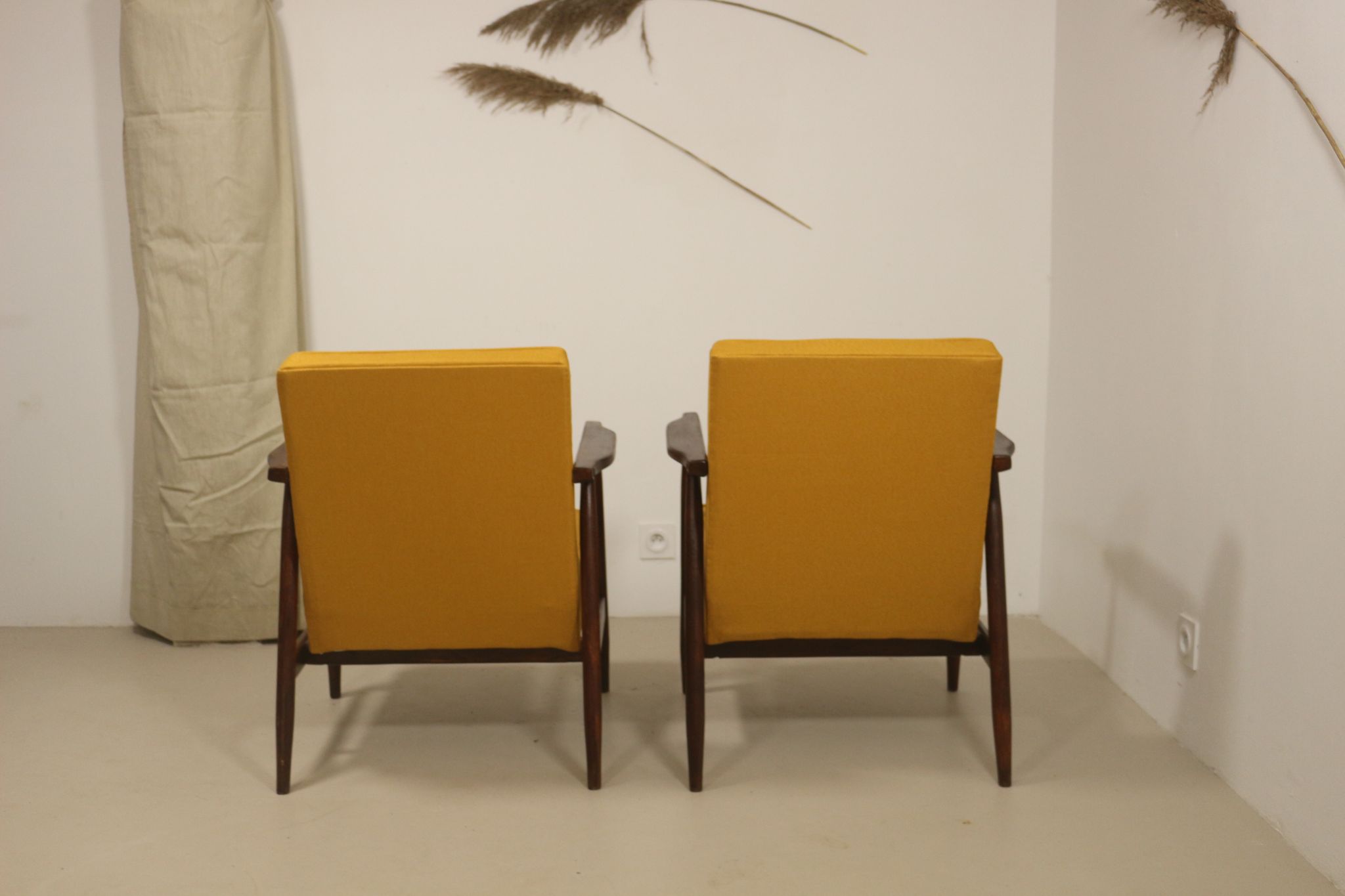 Pair of armchairs Henryk lily 300-190s 1970s yellow fabric