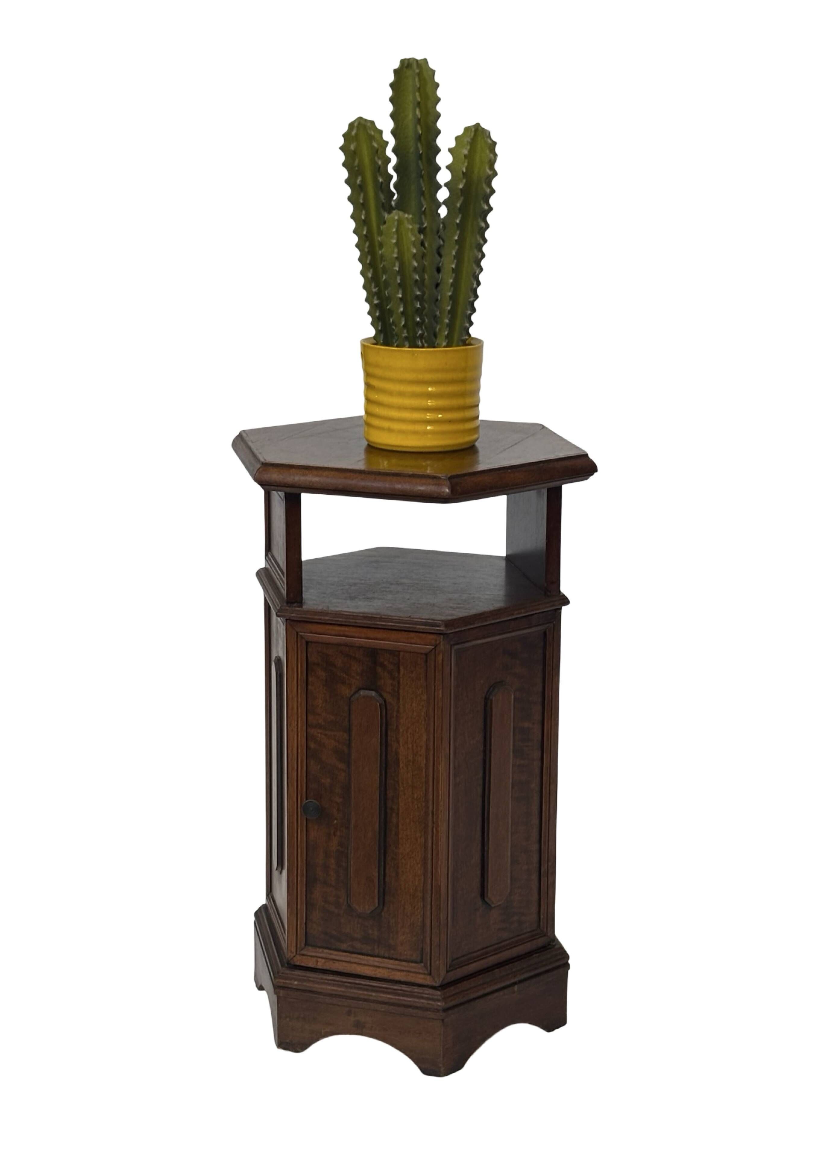 Vintage Hexagonal Side Cabinet with Door Small Side Table Column