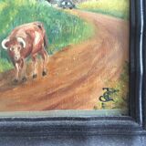 Tableau ancien paysage de campagne