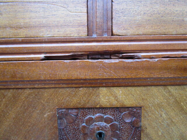 Low art-deco wood and marble chest of drawers