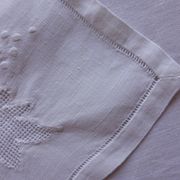 8 old white linen towels embroidered with vine leaves and grape clusters