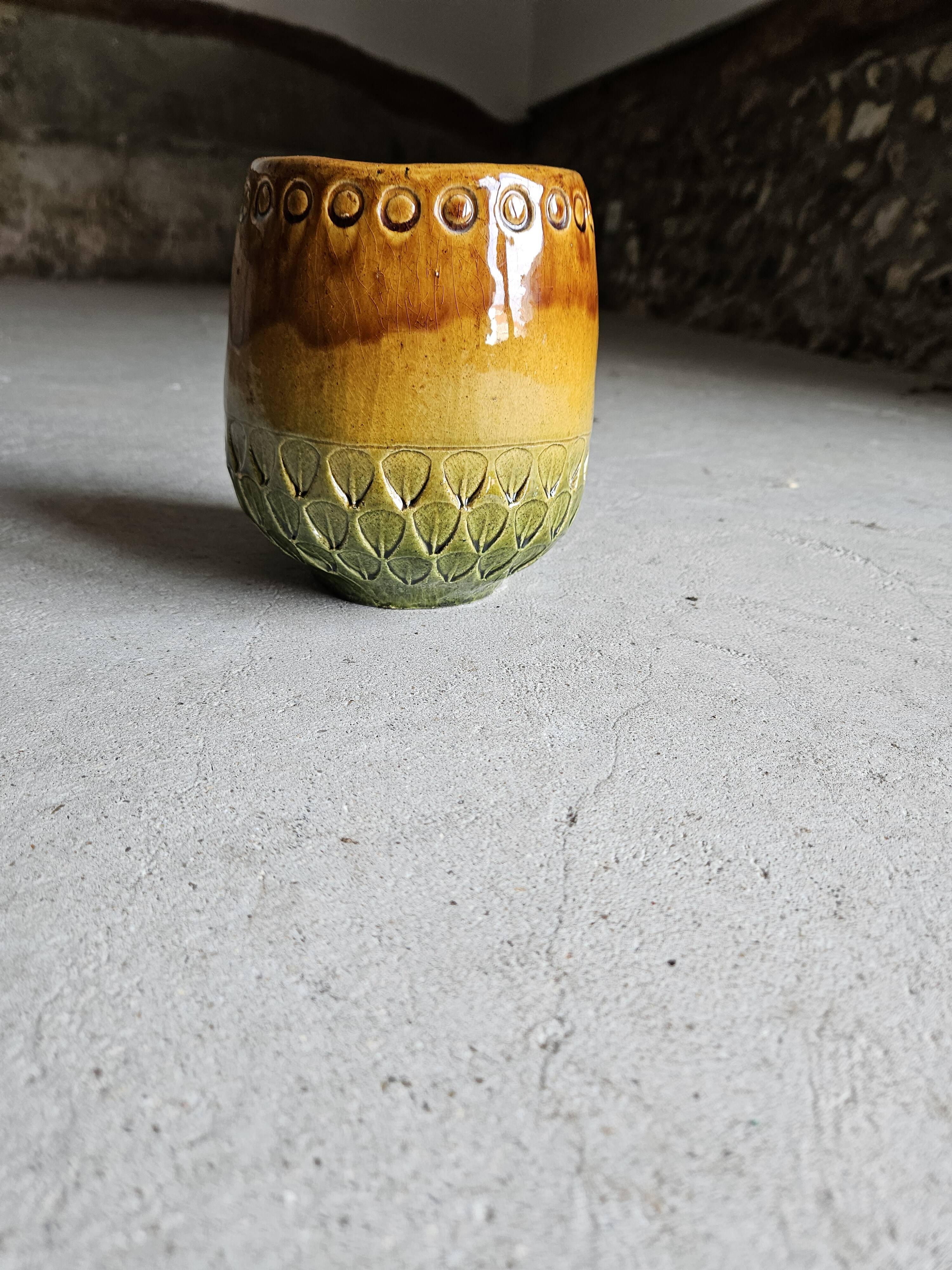 Scandinavian majolica ceramic vase / planter