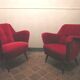 Pair of organic armchairs from the 50s red velvet