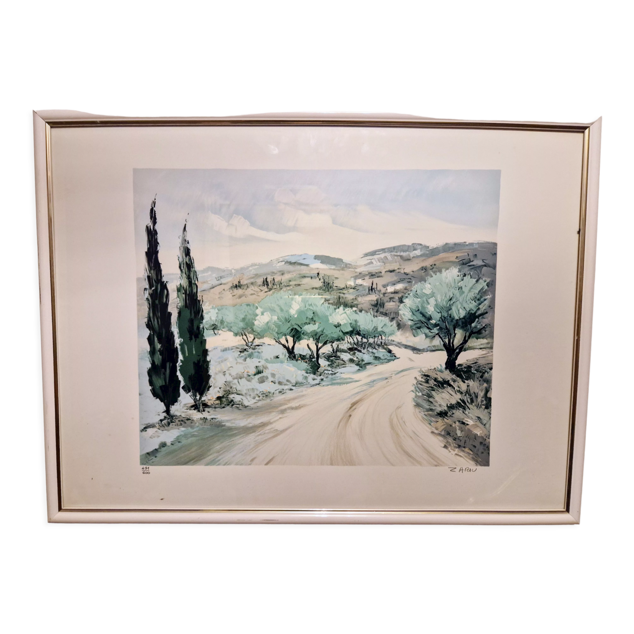 Lithographie "Chemin de l'oliveraie" par Victor Zarou