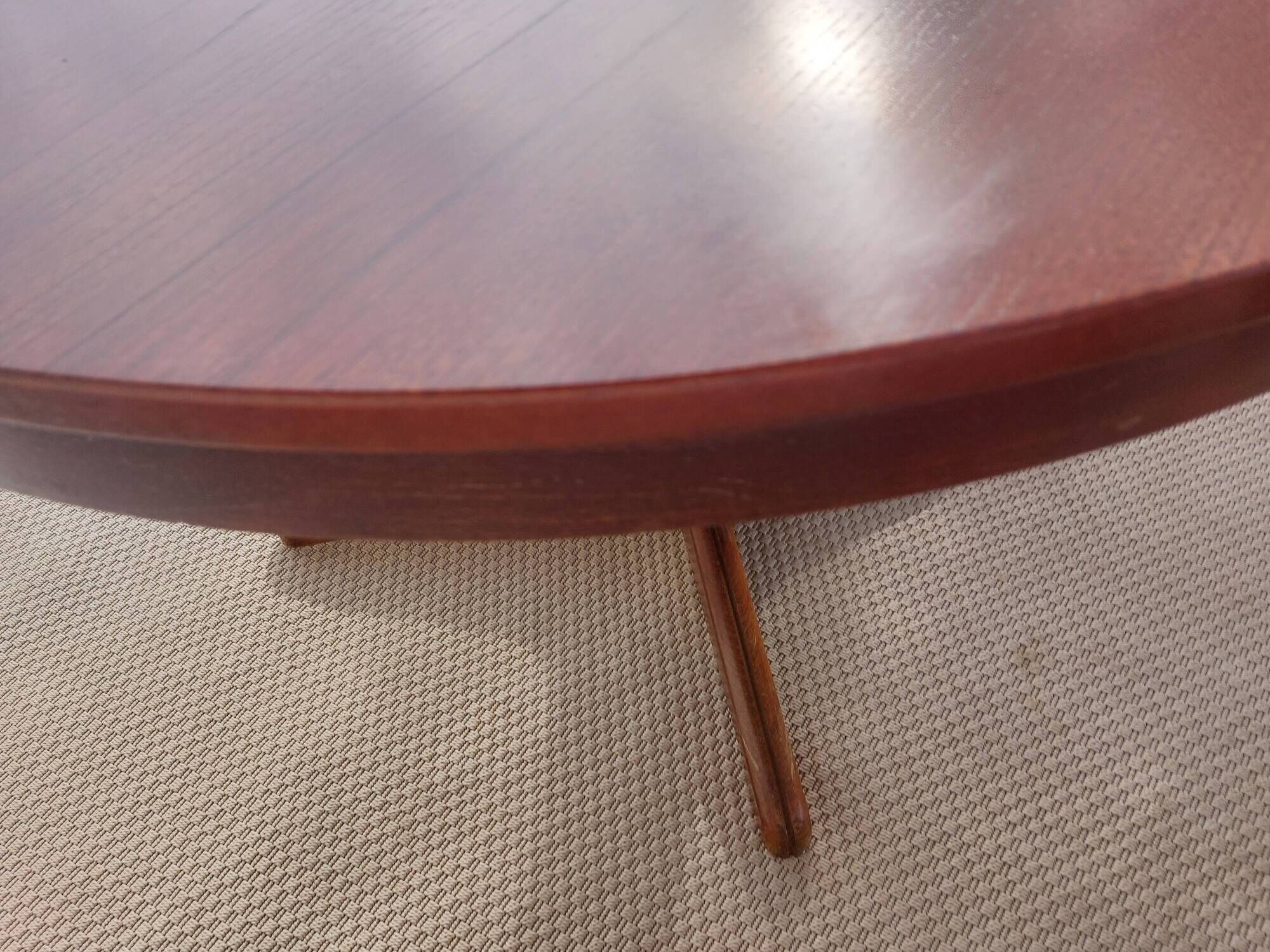 round/oval table with extension, central leg, dark shade, Baumann design