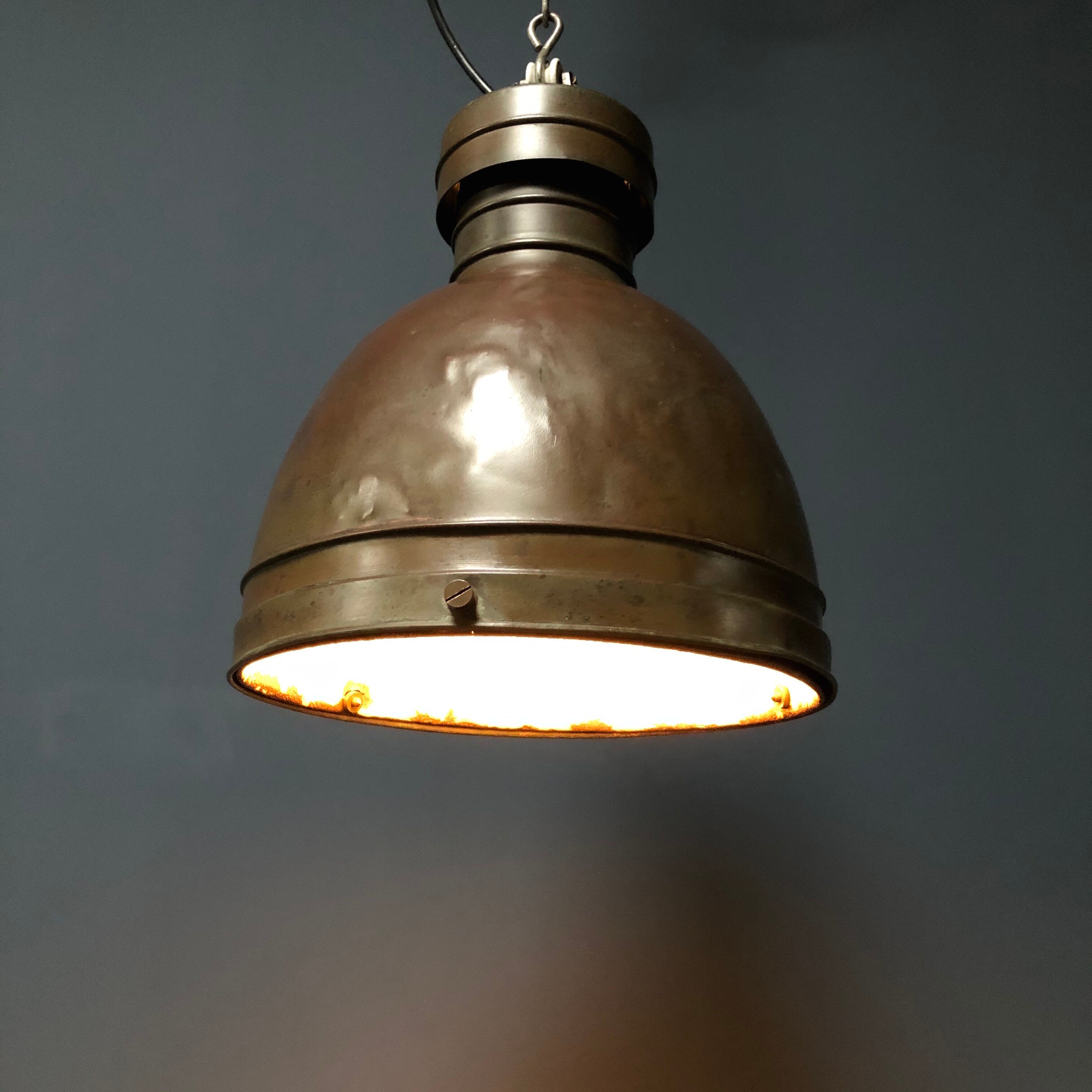 Old copper industrial church pendant light, Dutch 1930