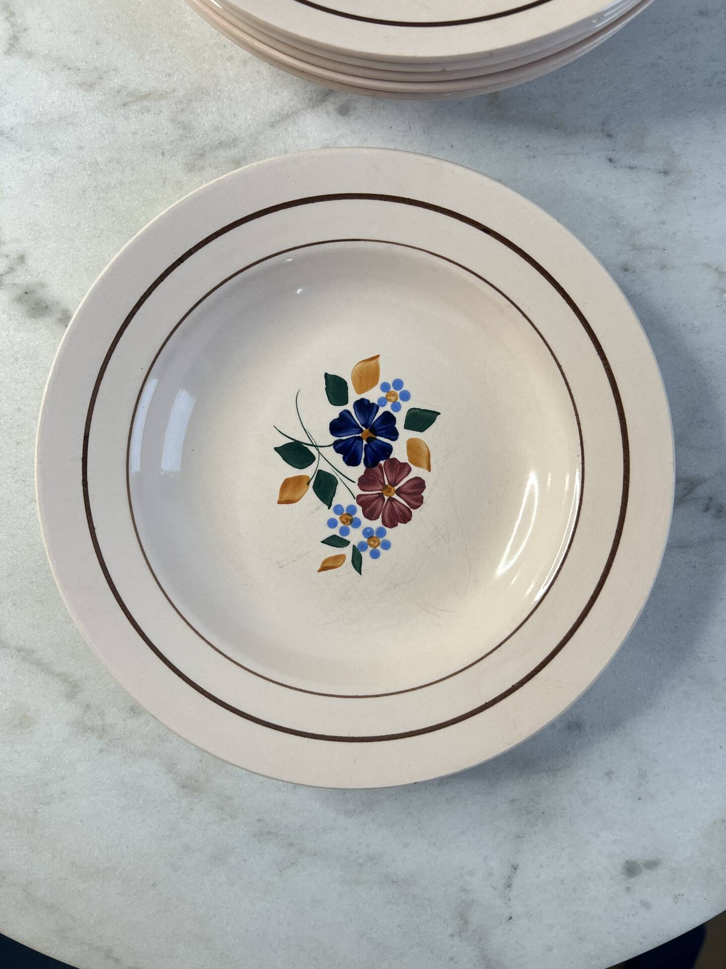 Set of 6 St Amand hand-painted deep plates 22.5cm