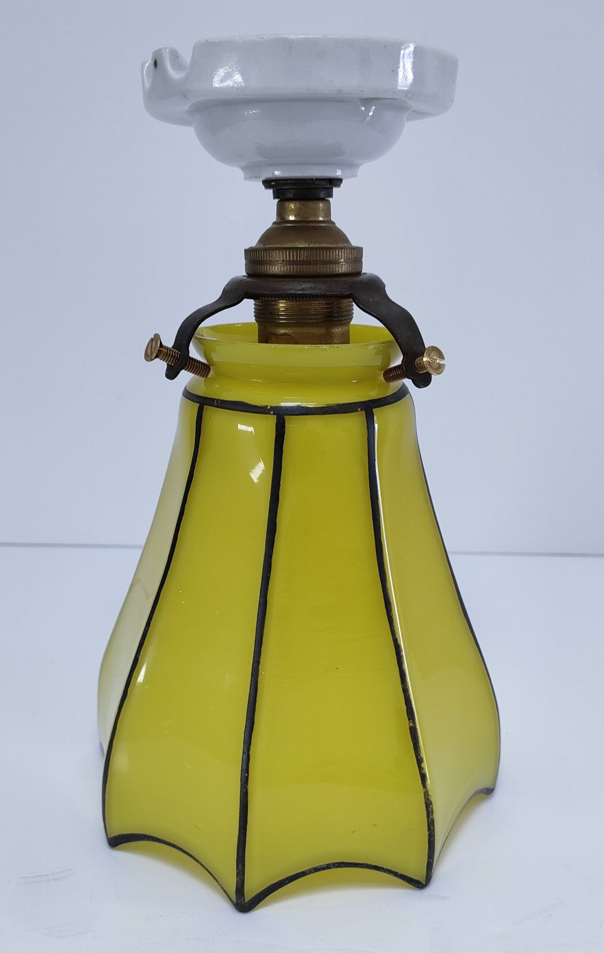 Yellow glass porcelain lamp, early 20th century