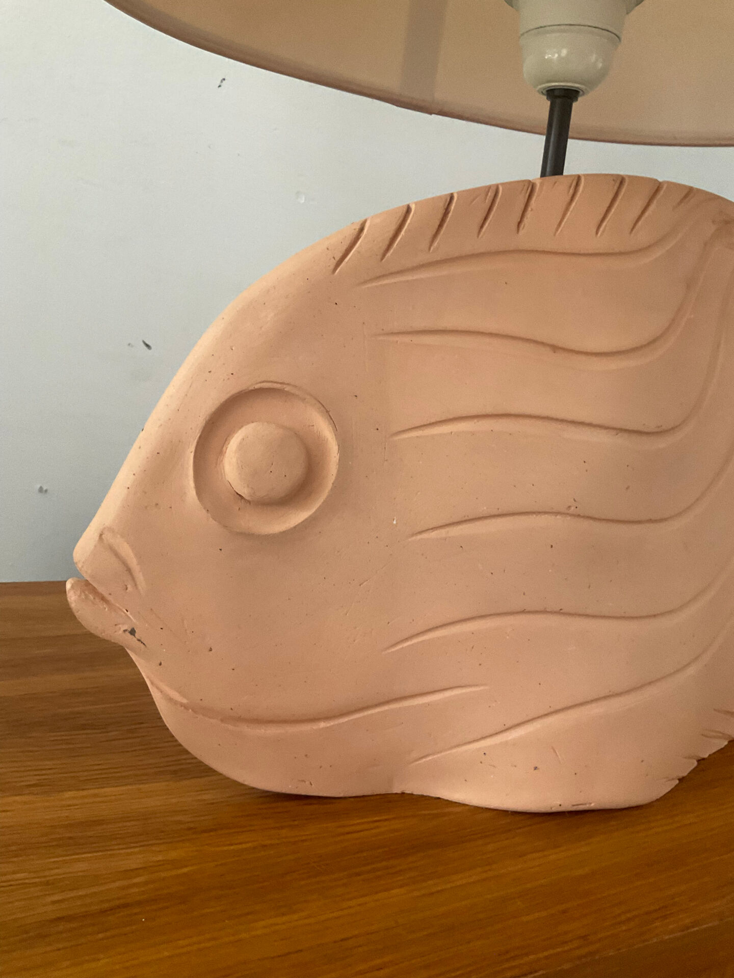 Vintage fish lamp in terracotta signed from the 1970s.