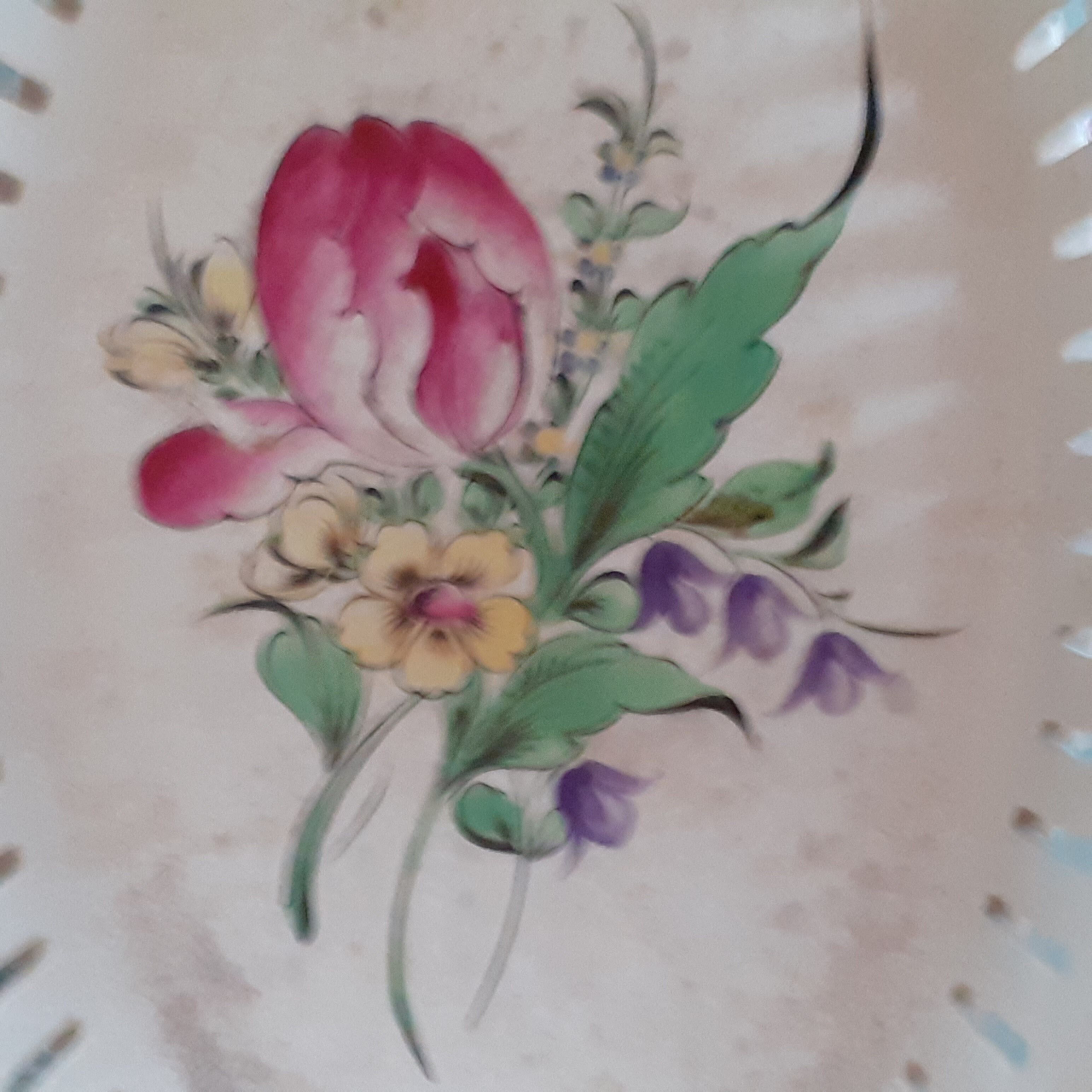 Set of earthenware Lunéville: small plate, oval dish + basket. Openwork edges.