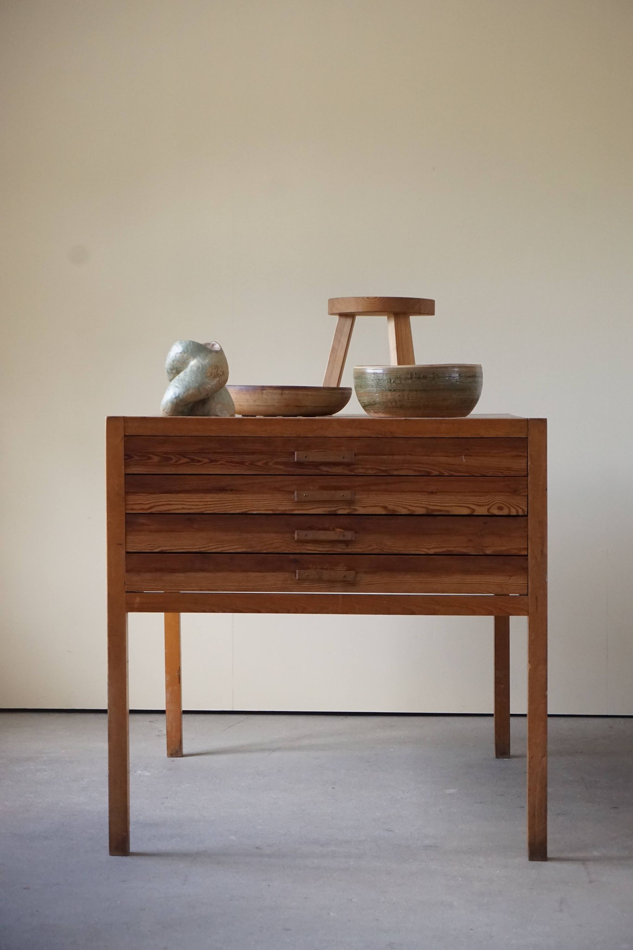 Mid Century Large Danish Drawing Cabinet, Made in Pine and Beech, 1960s