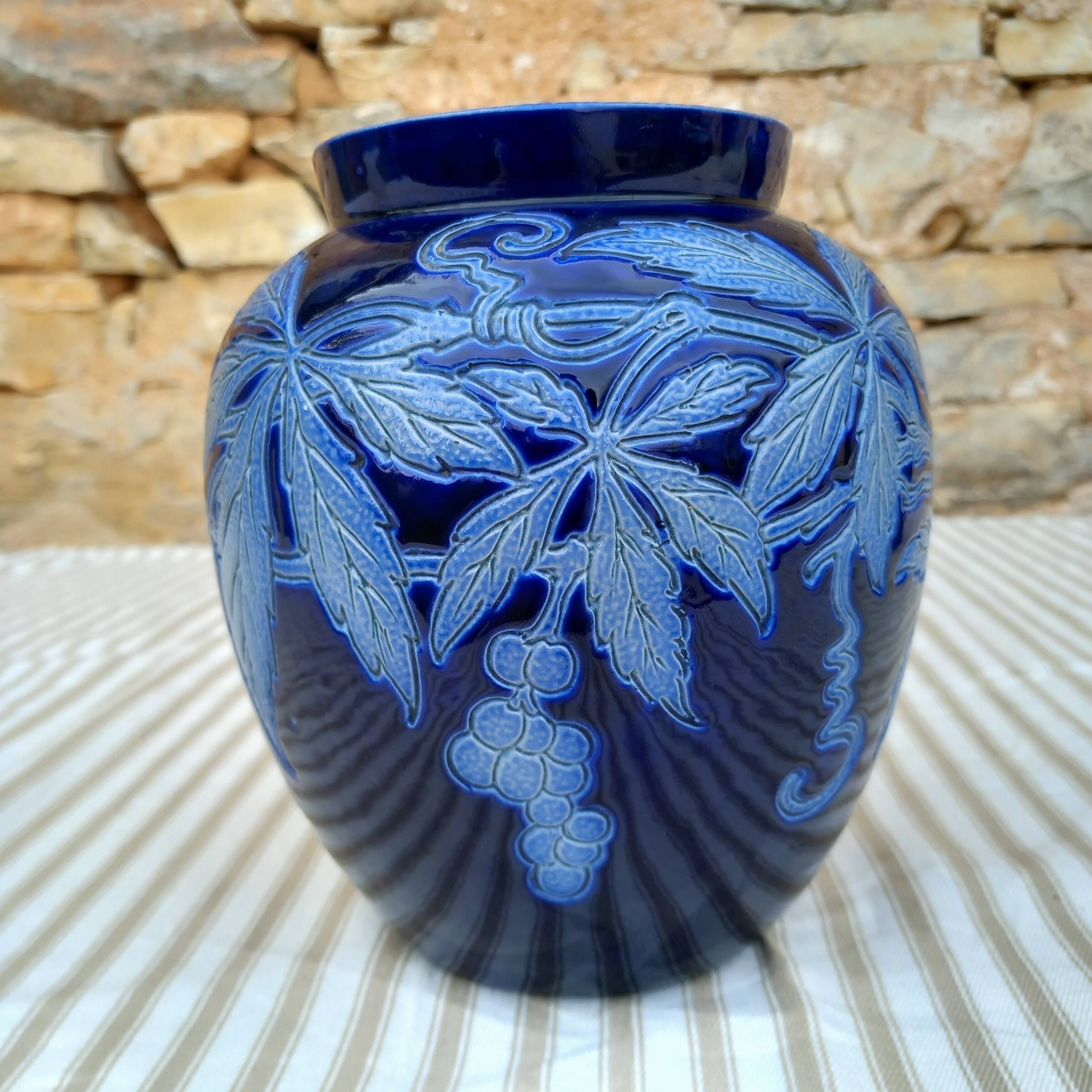 Alsace Betschdorf stoneware vase signed Krumeich Remmy with vine motif