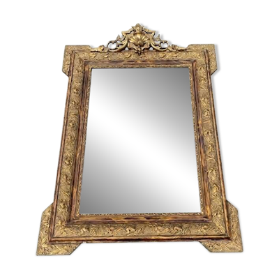 Miroir ancien stuc doré fronton coquille glace ancienne 95 cm