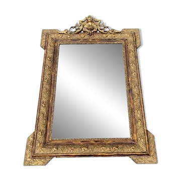Miroir ancien stuc doré fronton coquille glace ancienne 95 cm