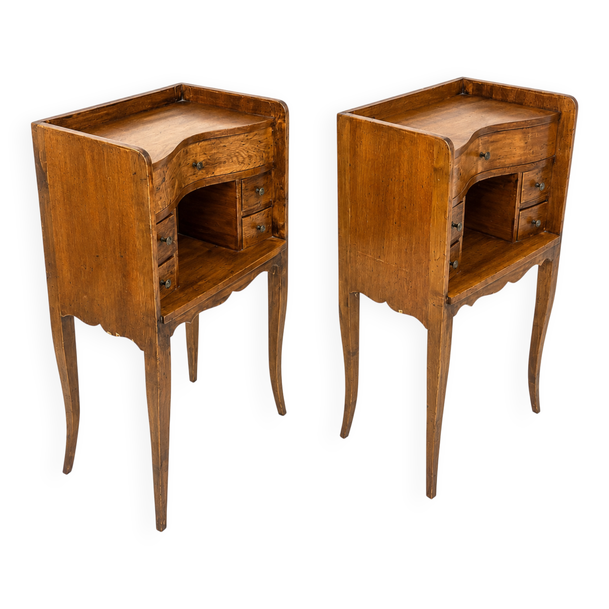 Pair of Louis XV bedside tables with a concave front – 5 drawers, end table.
