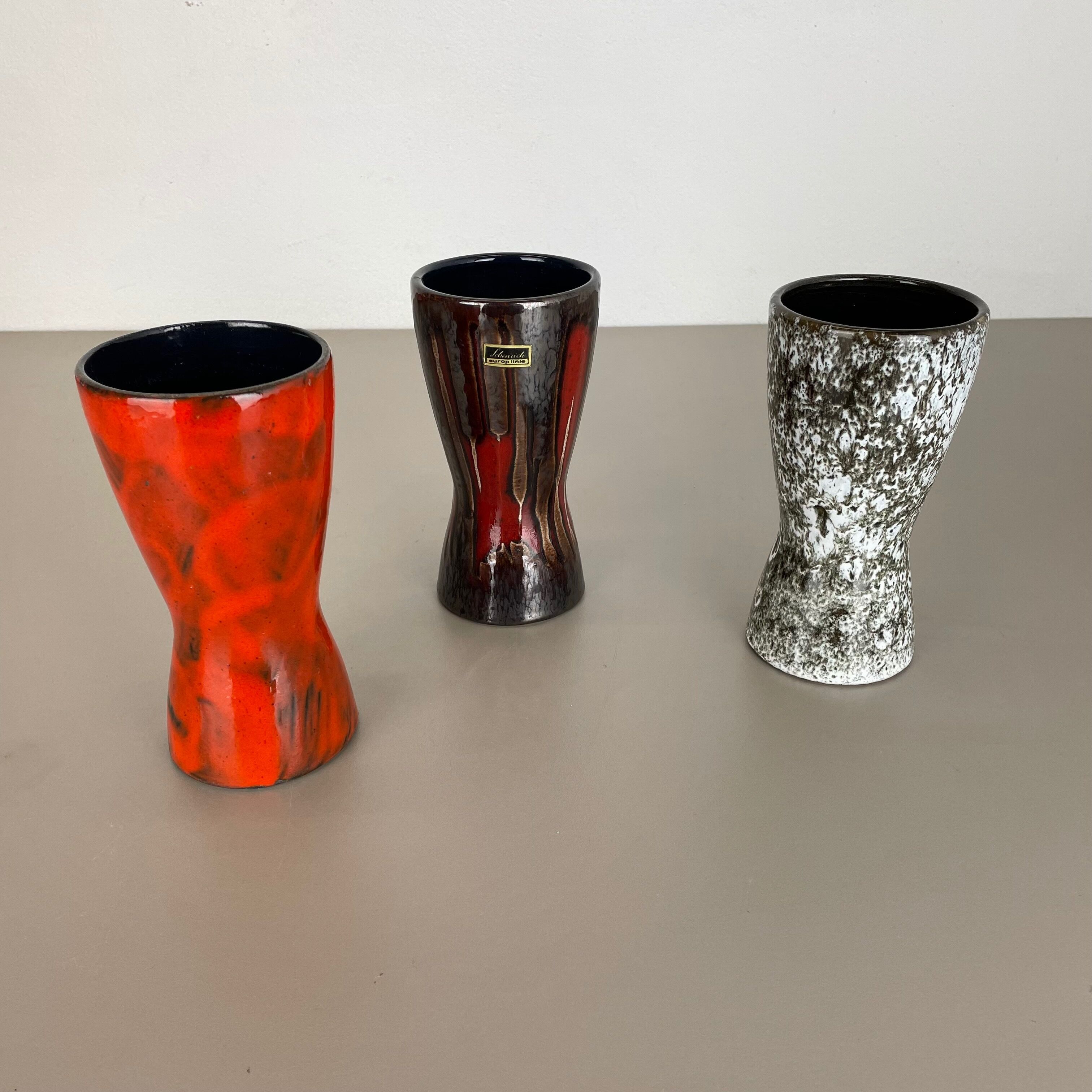 Set of three Vintage Pottery Fat Lava Vases Made by Scheurich, Germany, 1970s