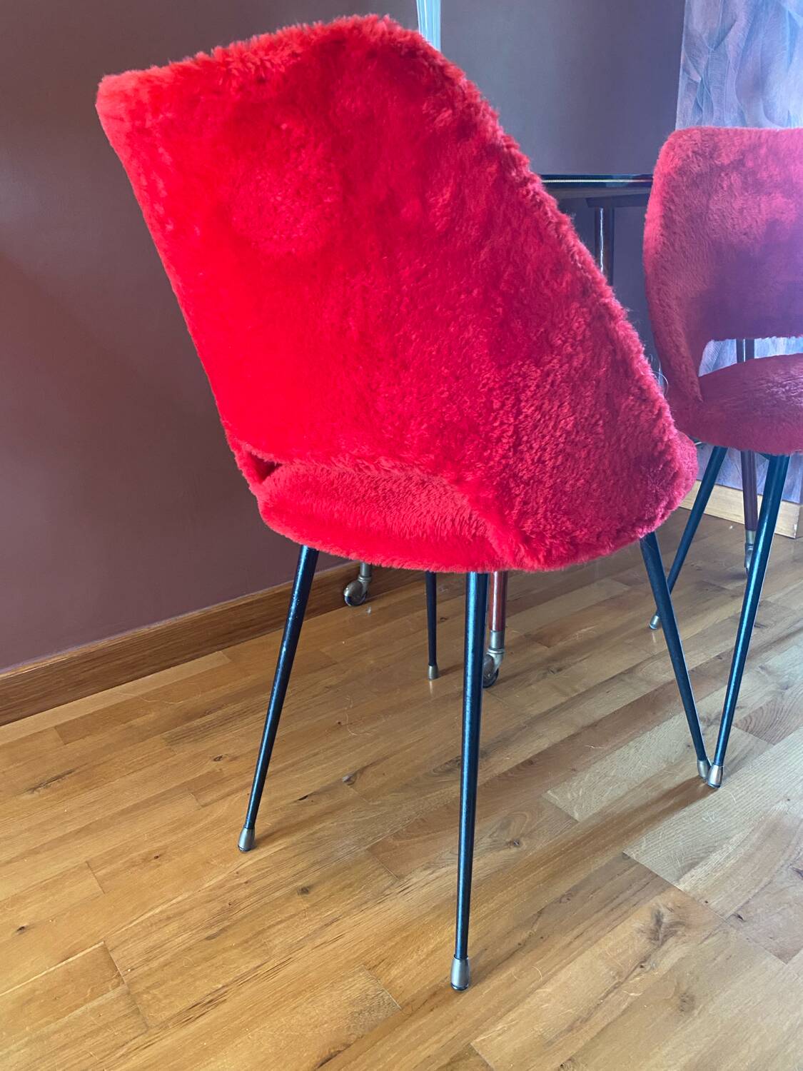 Pair of Pelfran moumoute barrel chairs, vintage from the 60s-70s, compass base.