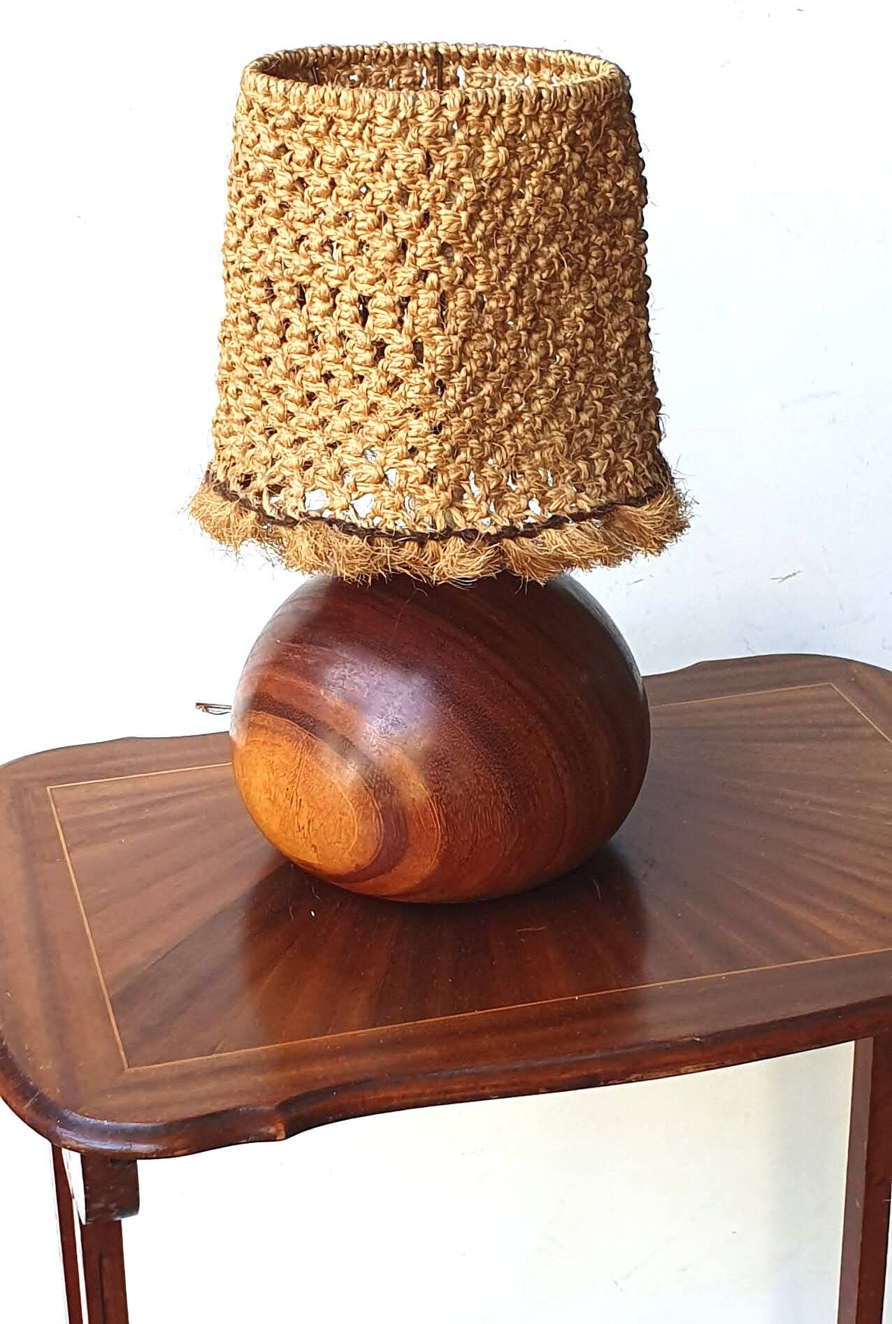 Solid wood lamp with rope shade