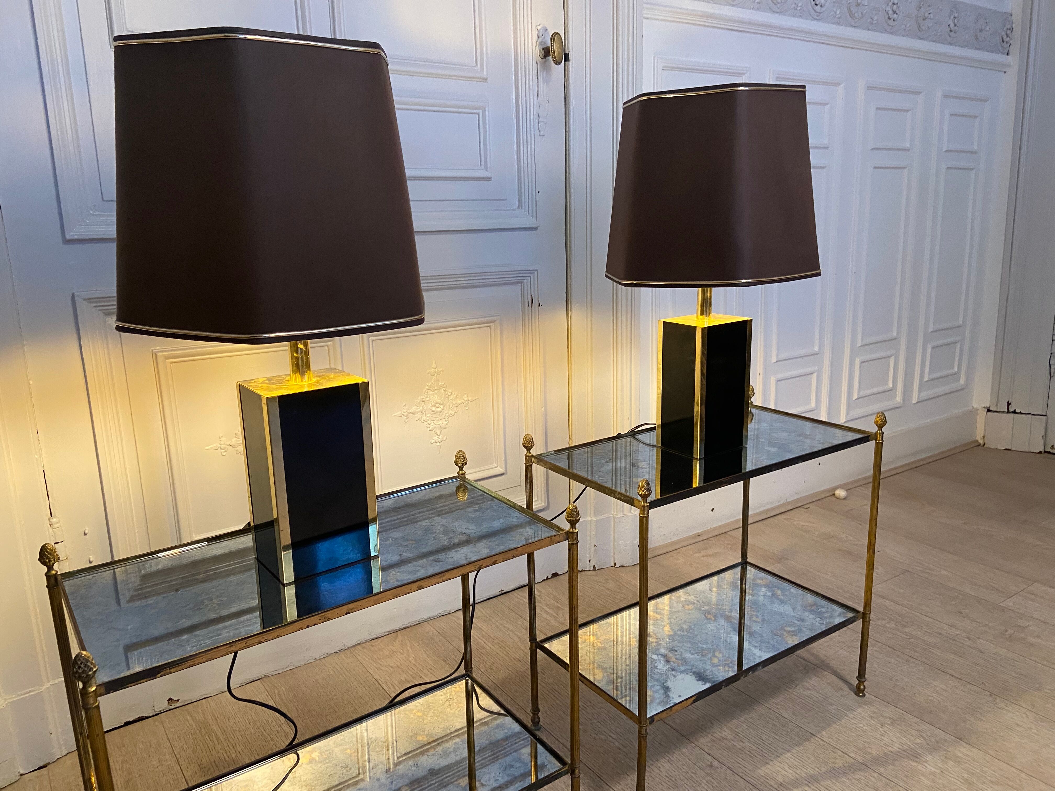 Pair of black and gold lacquered lamps, 1980s