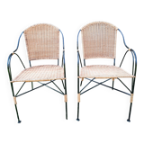 Paire de fauteuils en rotin et fer forgé