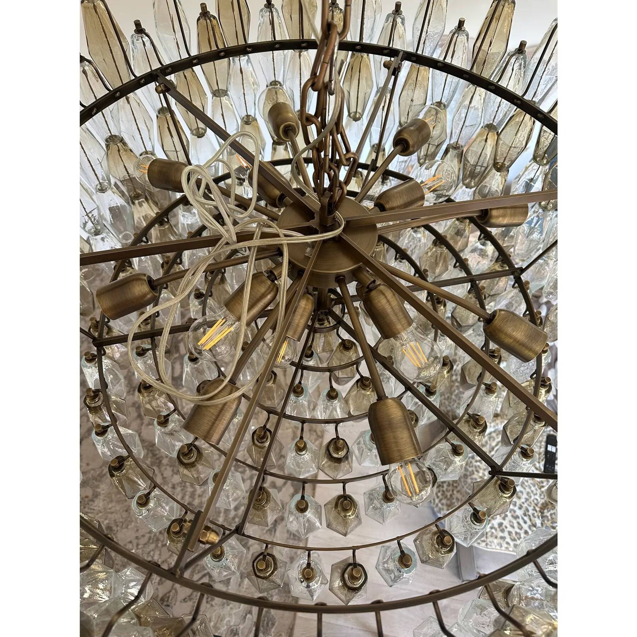 Luxury Contemporary Poliedro Murano Glass Chandelier in Brunish Finish