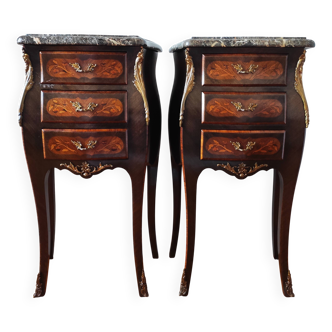 Pair of bedside tables in Louis style with black marble.