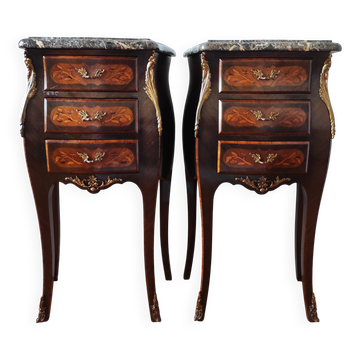 Pair of bedside tables in Louis style with black marble.