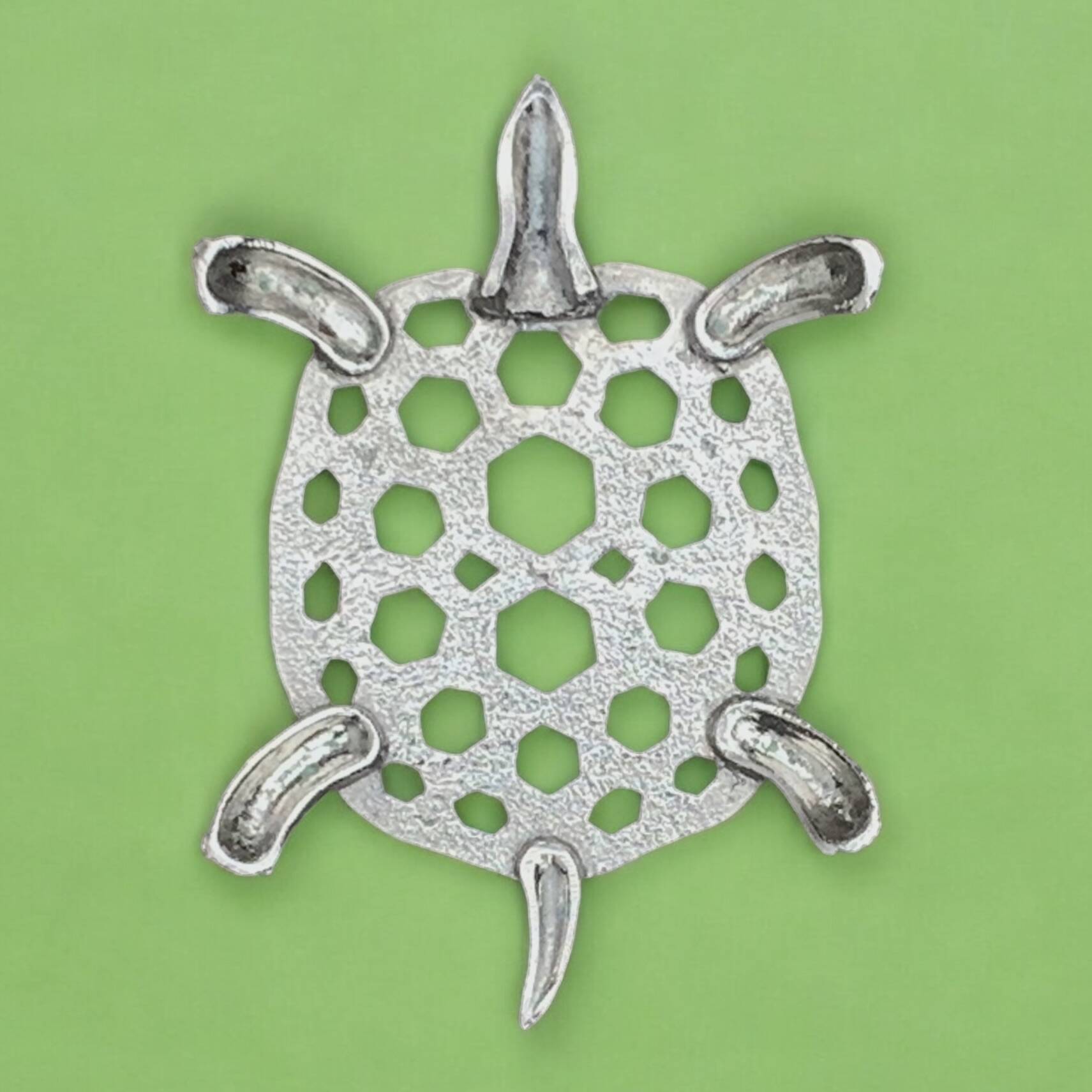 Vintage silver metal turtle trivet