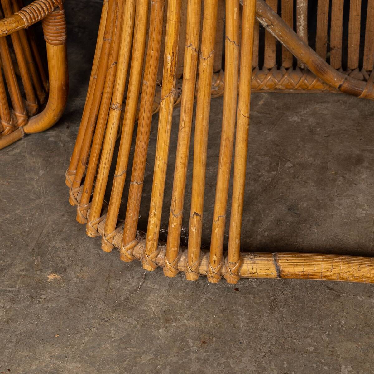 Striking 20thc italian standing bamboo dry bar & stools c.1960